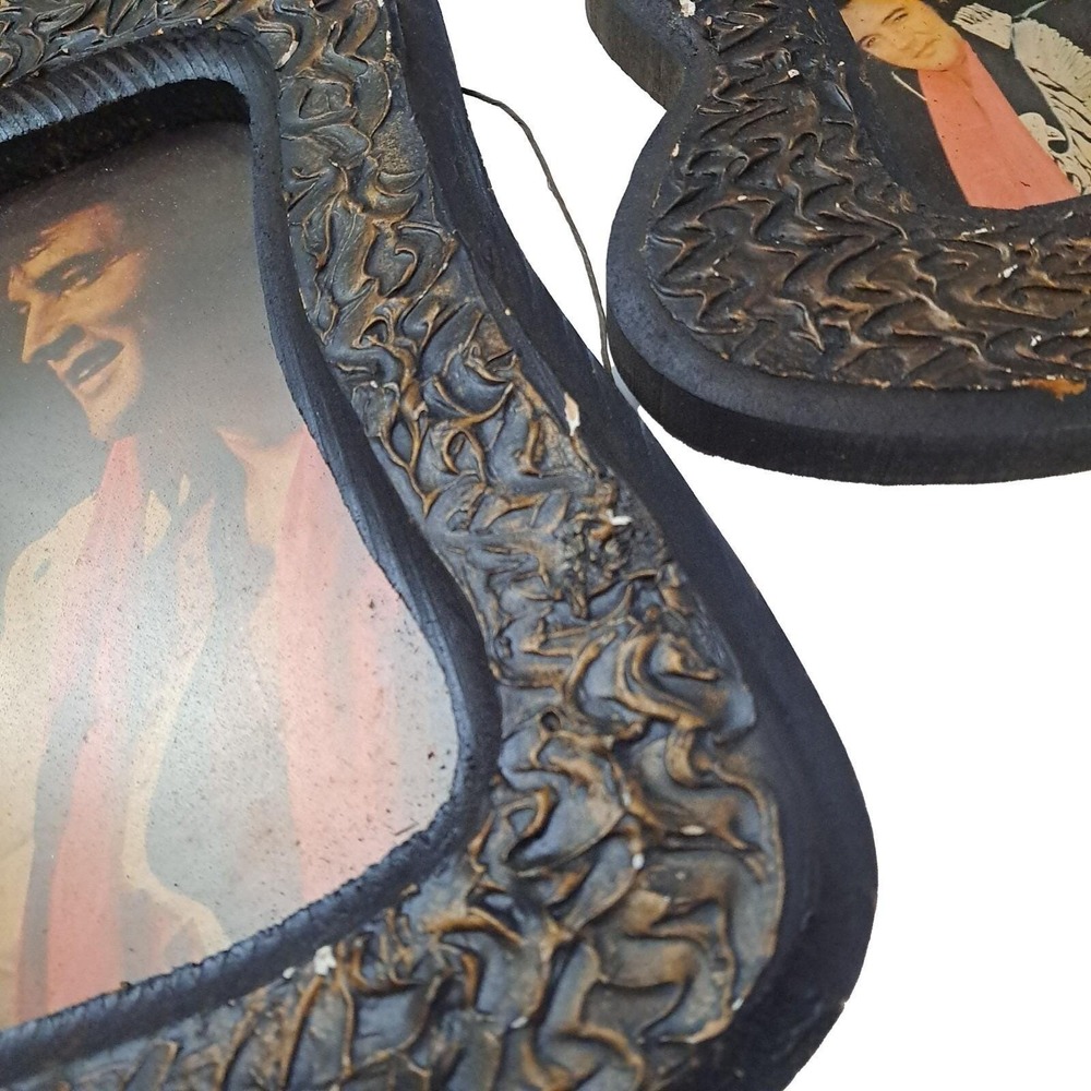 Elvis Presley Guitar Wall Art Picture Frame Set Black Gold Chalkware Vintage 70s - Picture 9 of 16